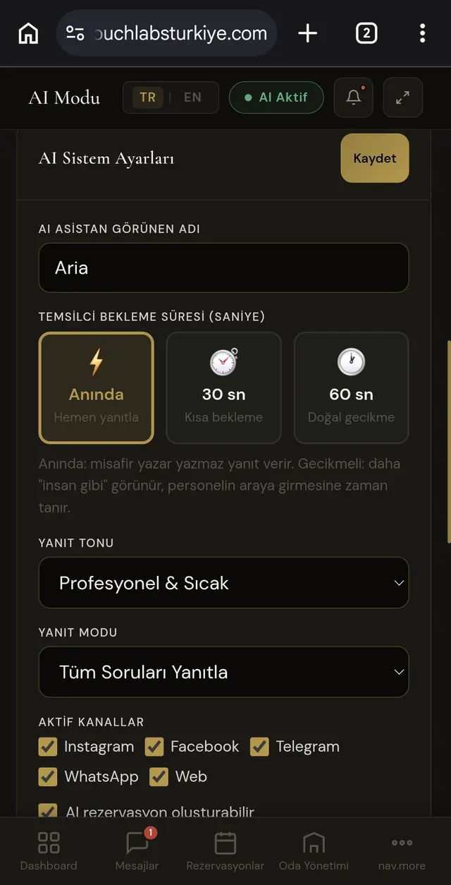 StayPanel yapay zekâ ayarları